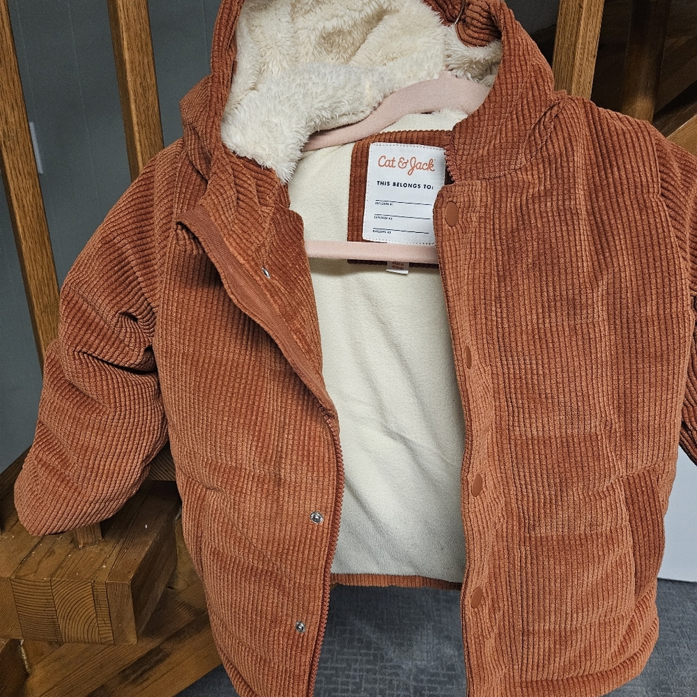 CAT AND JACK Toddler unisex Corduroy Puffer jacket in copper size 3T